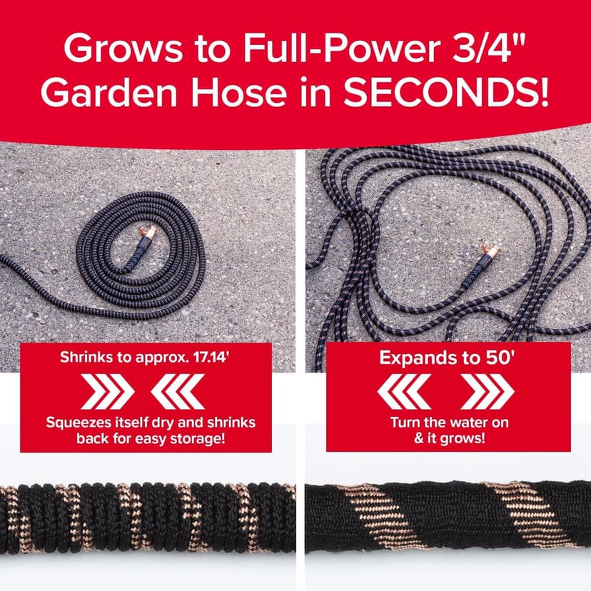 Pocket Hose Copper Bullet Expandable Garden Hose 50 FT w/10 Pattern Thumb Spray Nozzle AS-SEEN-ON-TV 650psi 3/4 in Patented Lead-Free Ultra-Lightweight Solid Copper Anodized Aluminum Fittings No-Kink