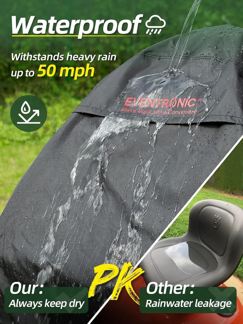 Riding Lawn Mower Cover, Eventronic 54“ Riding Lawn Tractor Cover Waterproof Heavy Duty Durable (420D-polyester oxford)