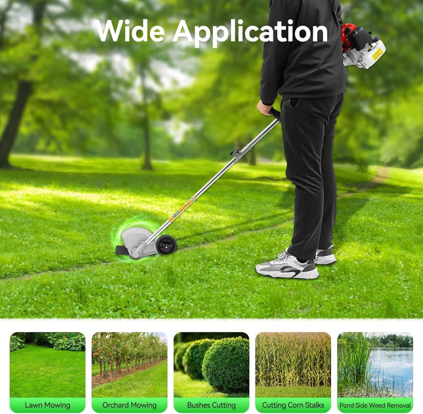 Weed Eater Gas Powered Weed Gas Edger 43CC 2 Blade Heads, Air-Cooled 2-Stroke Cordless Lawn Edger Gas Powered Weed String Trimmer with Handle & Shoulder Strap for Garden Lawn Grass Trimmer