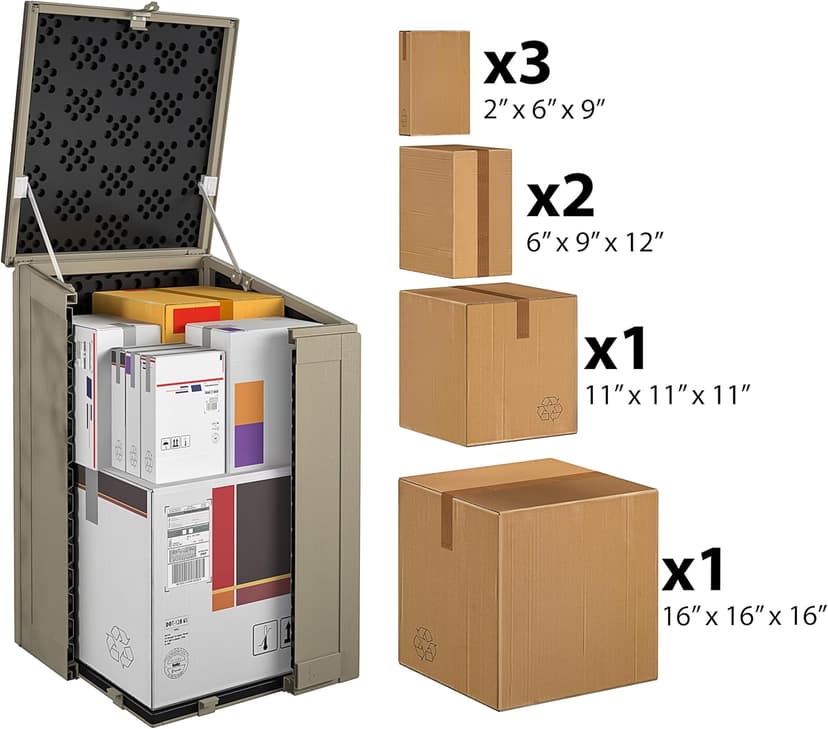 Cosco BoxGuard Outdoor Storage Box, Large Lockable Package Drop Box, 6.3 Cubic Feet, Weather-Resistant Design, Gray/Brown