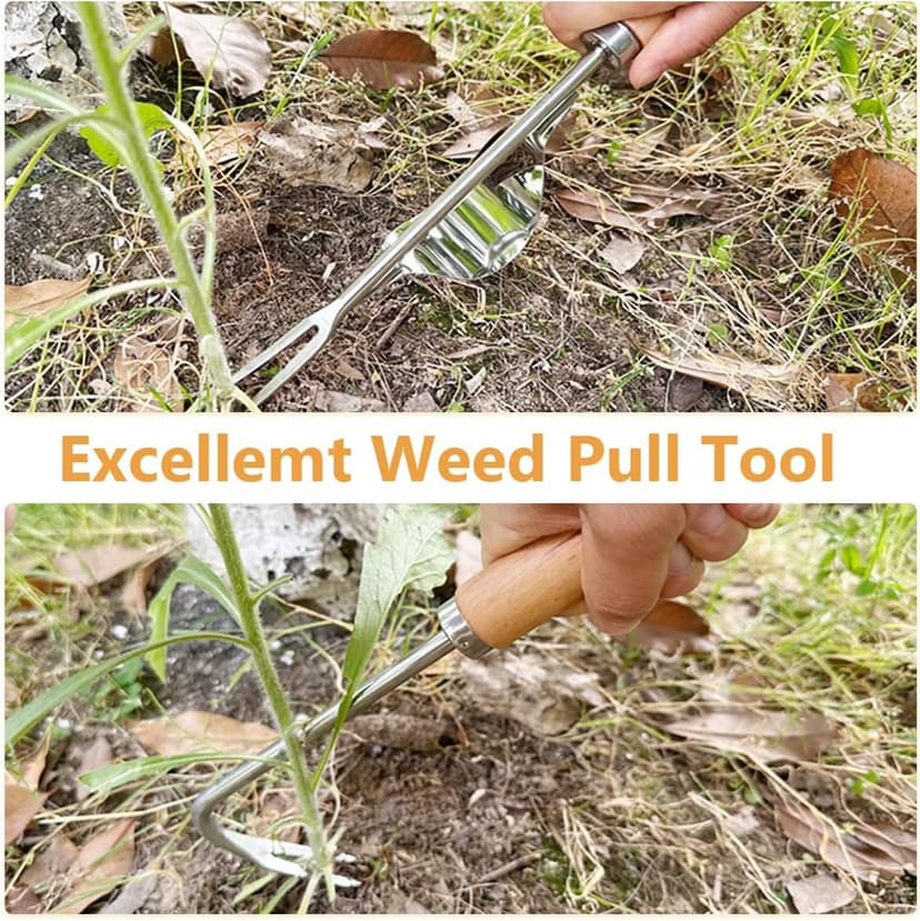 Hand Dibber, Stainless Steel Sow Dibbler with Wood Handle, Garden Hole Punch Dibbler Tool for Planting Seeds & Bulbs (Medium Log Color Hooked)