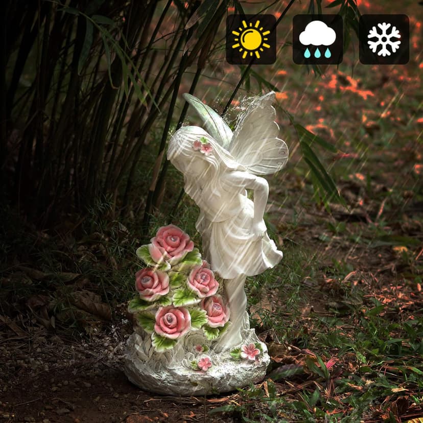 Garden Figurines Angel Garden Statue Outdoor Decor, Solar Powered Resin Sculpture with 5 LEDs Art Decoration for Patio Lawn Yard Porch, Ornament Housewarming Garden Gift, 12.8 x 7.5 x 6.1 Inch