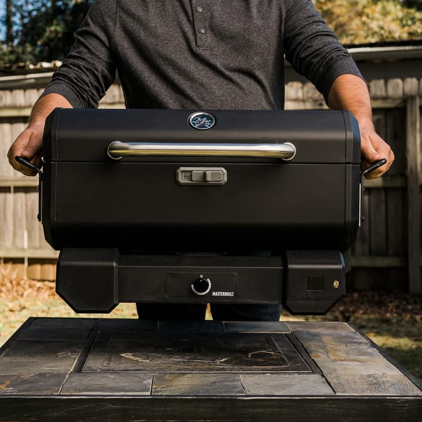 Masterbuilt® Electric Portable Charcoal Grill and Smoker with SteadyTemp Analog Temperature Control with 200 Cooking Square Inches in Black, Model MB20040722