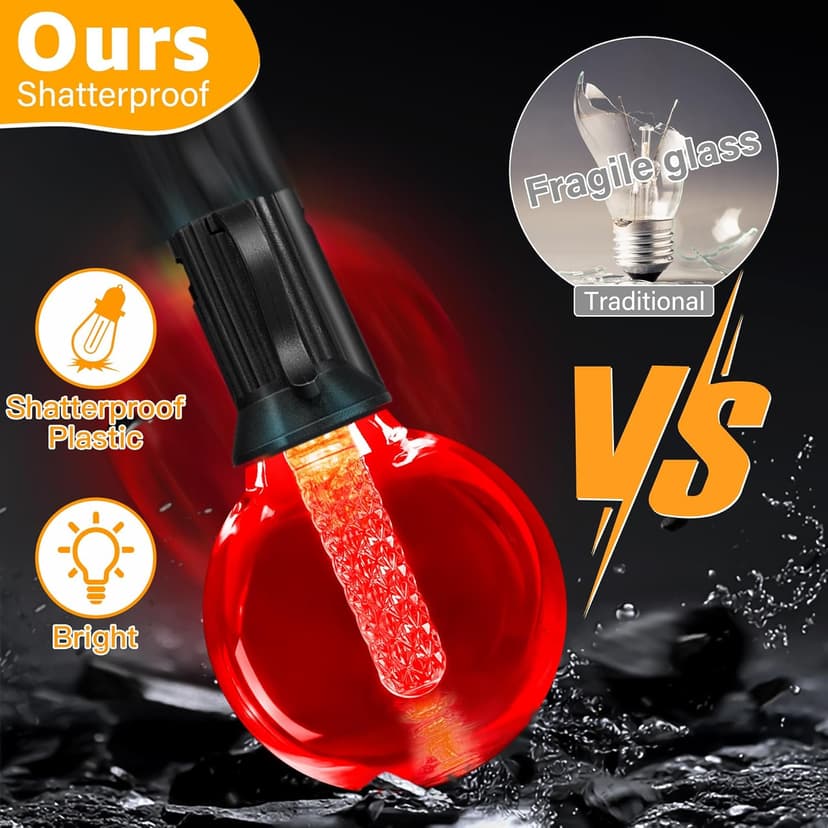 Ollny Outdoor Lights 30FT RGBW, Color Changing String Light with 20 Edison + 1 Spare G40 Bulbs, Plug in Remote Waterproof Timers Patio Lights for Outside Balcony Porch Camping Deck Yard