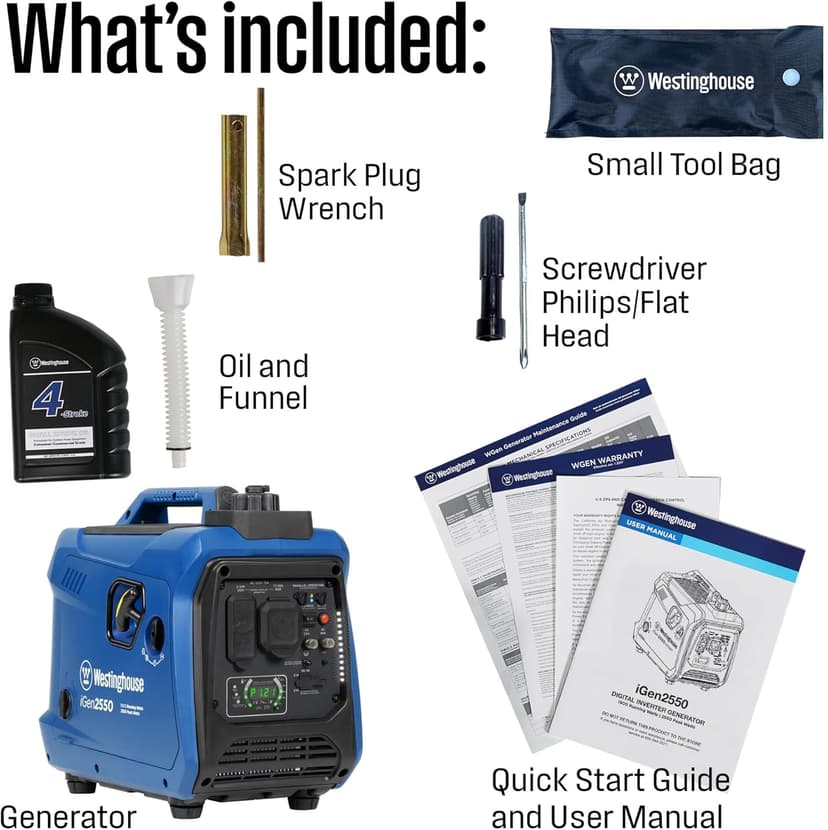 Westinghouse 2550 Peak Watt Super Quiet & Lightweight Portable Inverter Generator, RV Ready 30A Outlet, Gas Powered, Parallel Capable, Long Run Time,Blue