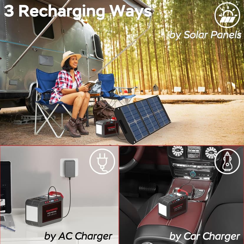 Portable Power Station 300W MARBERO 237Wh Camping Solar Generator Backup Lithium Battery with Pure Sine Wave 110V AC Outlet, USB C, USB A, DC for Outdoors Camping CPAP Home Blackout Emergency