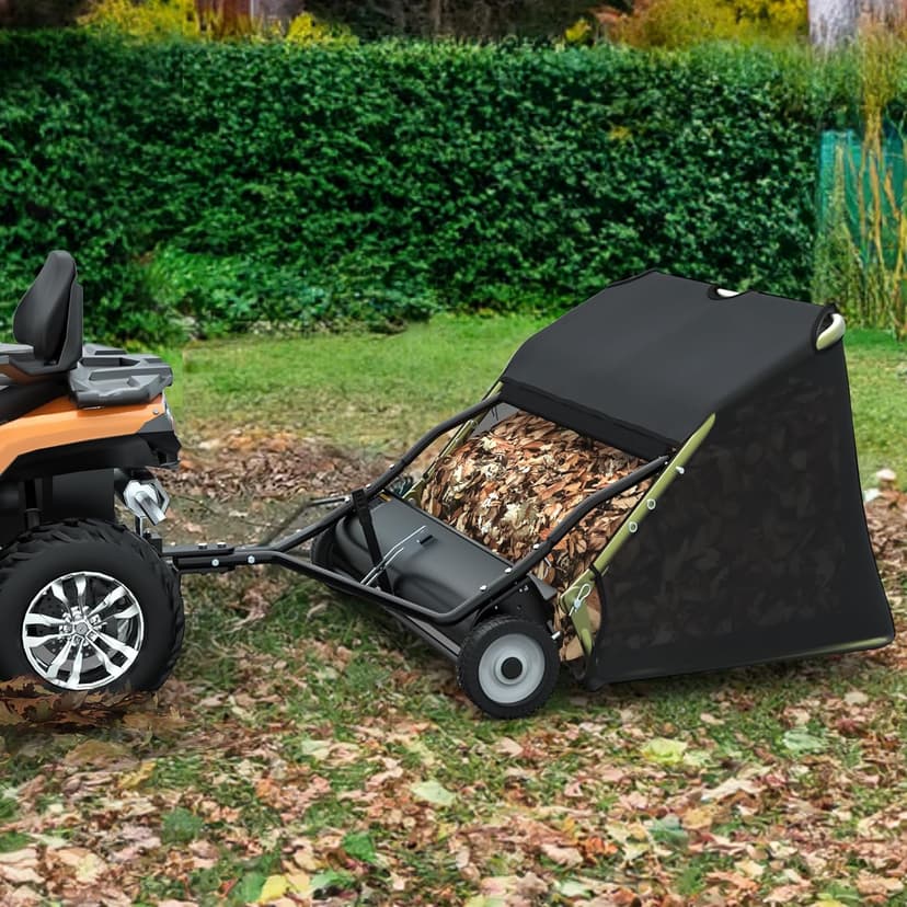 YINTATECH 48" Lawn Sweeper, Tow Behind Leaf Collector, Pine Needle, Pine Cone, Grass Sweeper,Black