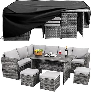 Patio Furniture Set, 7 Pieces Outdoor Patio Furniture with Dining Table&Chair, All Weather Wicker Conversation Set with Ottoman,Grey (Include Sofa Dust Cover)