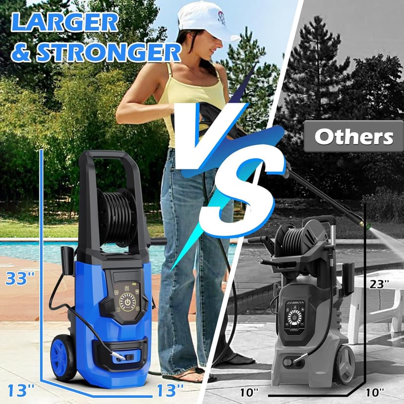 Pressure Washer, 5000PSI 3.2GPM Adjustable Touch Screen with 55FT Total Length Power Washer Electric Powered 4 Nozzles for Driveways Furniture or Cars 2000W
