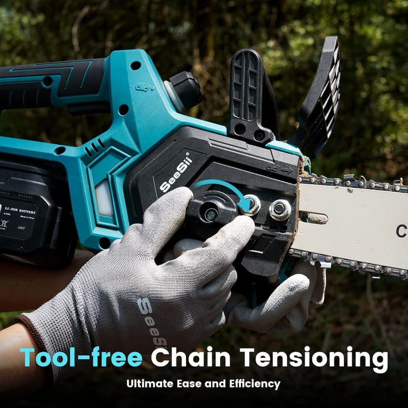 Seesii Chainsaw Cordless 12-inch, Electric HandHeld Chain Saw, 12-in Portable Chainsaw Battery Powered Saws for Trees Wood Cutting, 2 * 4.0Ah Battery and Charger Included, CH1200+