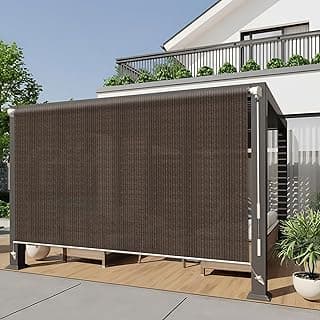 HENG FENG Outdoor Roller Shade for Patio 8'(W) x6'(H) Shades Roll up Outdoor Blinds Cordless Privacy Screen for Porch Pergola Balcony,Mocha