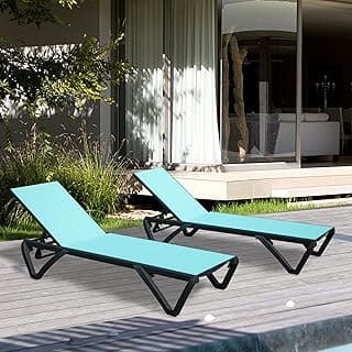 Domi Patio Lounge Chairs Set of 2, Aluminum Pool Chaise Lounge with 5 Position Adjustable Backrest and Wheels, Outdoor Lounge Chairs for Pool, Garden, Beach, Backyard, Turquoise Blue