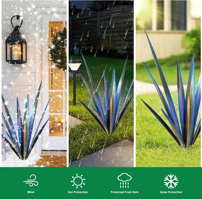 Large Metal Agave Plants 25.6‘’ Outdoor Decor DIY Tequila Rustic Sculpture Metal Agave Yard Art Outdoor Patio Yard Home Decor Garden Statue for Mom Gift (Blue)