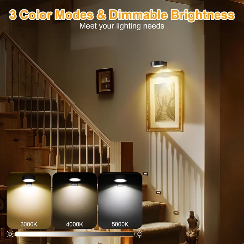 3Pcs Picture Lights for Wall Battery Operated, Magnetic Led Painting Light with Remote Dimmable and Timer, 3 Lighting Modes Art Display Light for Picture Frame, Wireless Wall Decor Puck Lights, Black