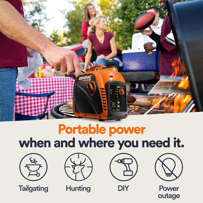 Generac 2,500-Watt Gas Powered Portable Inverter Generator - Compact and Lightweight Design - Produces Clean, Stable Power - COsense Technology - Perfect for Home use - Orange/Black