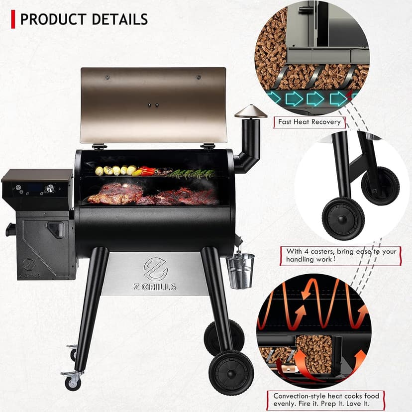 Z GRILLS Upgrade 8 in 1 Wood Pellet Grill & Smoker for Outdoor Cooking, BBQ Grill with PID 2.0 Controller, LCD Screen, 697 sq, Meat Probes, Rain Cover