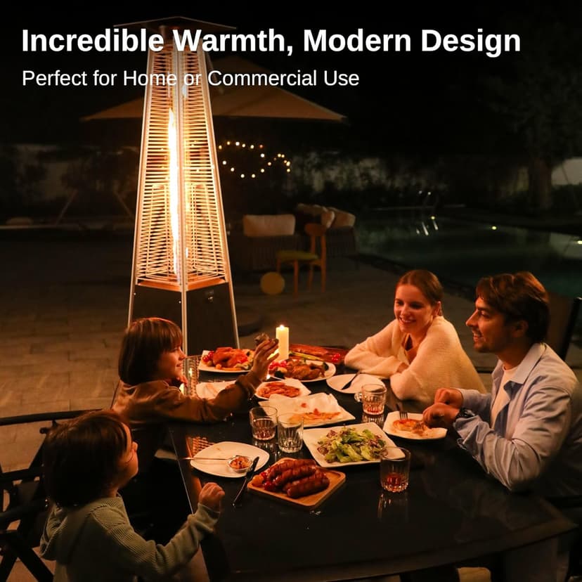 EAST OAK Pyramid Patio Heater, 48,000 BTU Outdoor Patio Heater All Stainless Steel, Quartz Glass Tube Propane Heater, Triple Protection System, With Wheels, Outdoor Heater for Commercial & Residential