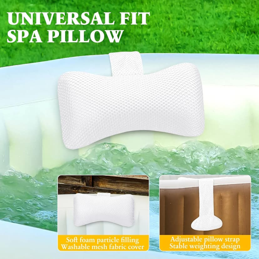 Hot Tub Pillow for Outdoor (2-Pack), Spa Pillow with Adjustable Strap to Adjust Height, Universal Bath Pillow for Head and Neck Support