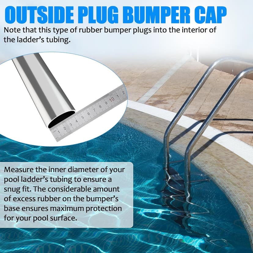 TonGass Outside Pool Ladder Bumpers for Inground Pools - 2-Pack White Rubber End Caps Fit 1.9" Standard Swimming Tubing - Bumper Caps for Step Ends