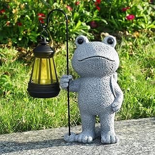 Garden Statue Frog Outdoor Decor, Solar Patio Garden Sculptures & Statues, Resin Garden Decor Gift for Women, Mom, Grandma, Stone