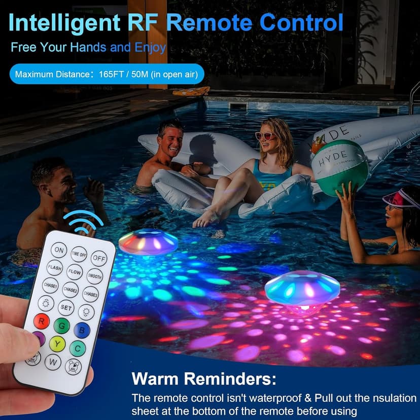 Rechargeable Floating Pool Lights: Remote Control Pool Lights That Float with 6 Dynamic Lighting IP68 Waterproof RGB Upper and Lower Floating Lights for Hot Tub Pool Garden Party 1 Pack