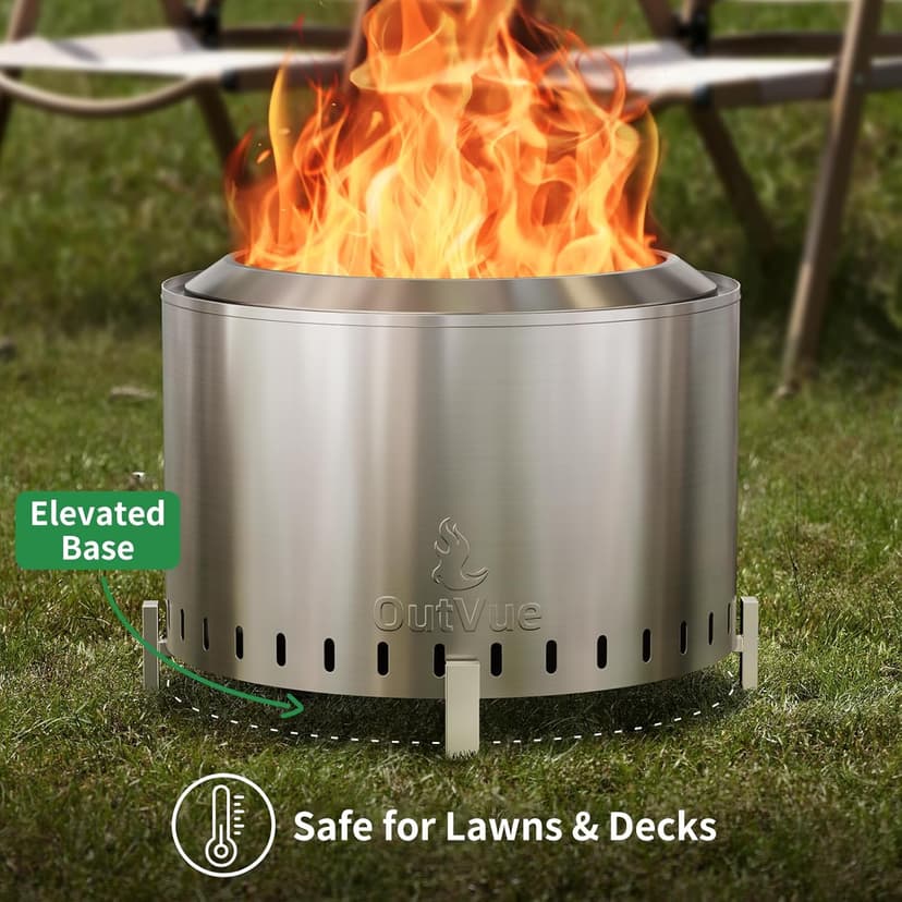 22" Stainless Steel Smokeless Fire Pit, Outdoor Protable Smokeless Wood Burning Fire Pits for Bonfire, Patio, Camping, Firepit for Outside with Poker & Cover(Vertical Hole)
