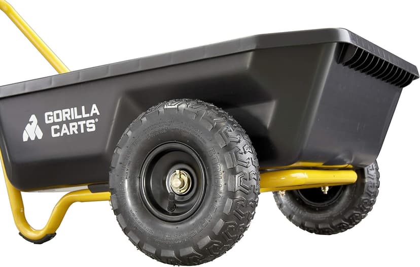 Gorilla Carts GCR-4 Poly Dump Cart, 2-Wheel Garden Wagon with Foldable Handle, 4 cu ft, 300 lb. Capacity, Black/Yellow