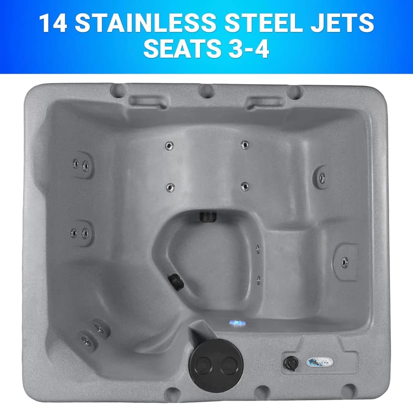 Aqualife Current 4-Adult Outdoor Hot Tub, Uses Standard Outlet, 14 Hydrotherapy Jets, Underwater Led Lighting, Cover Included