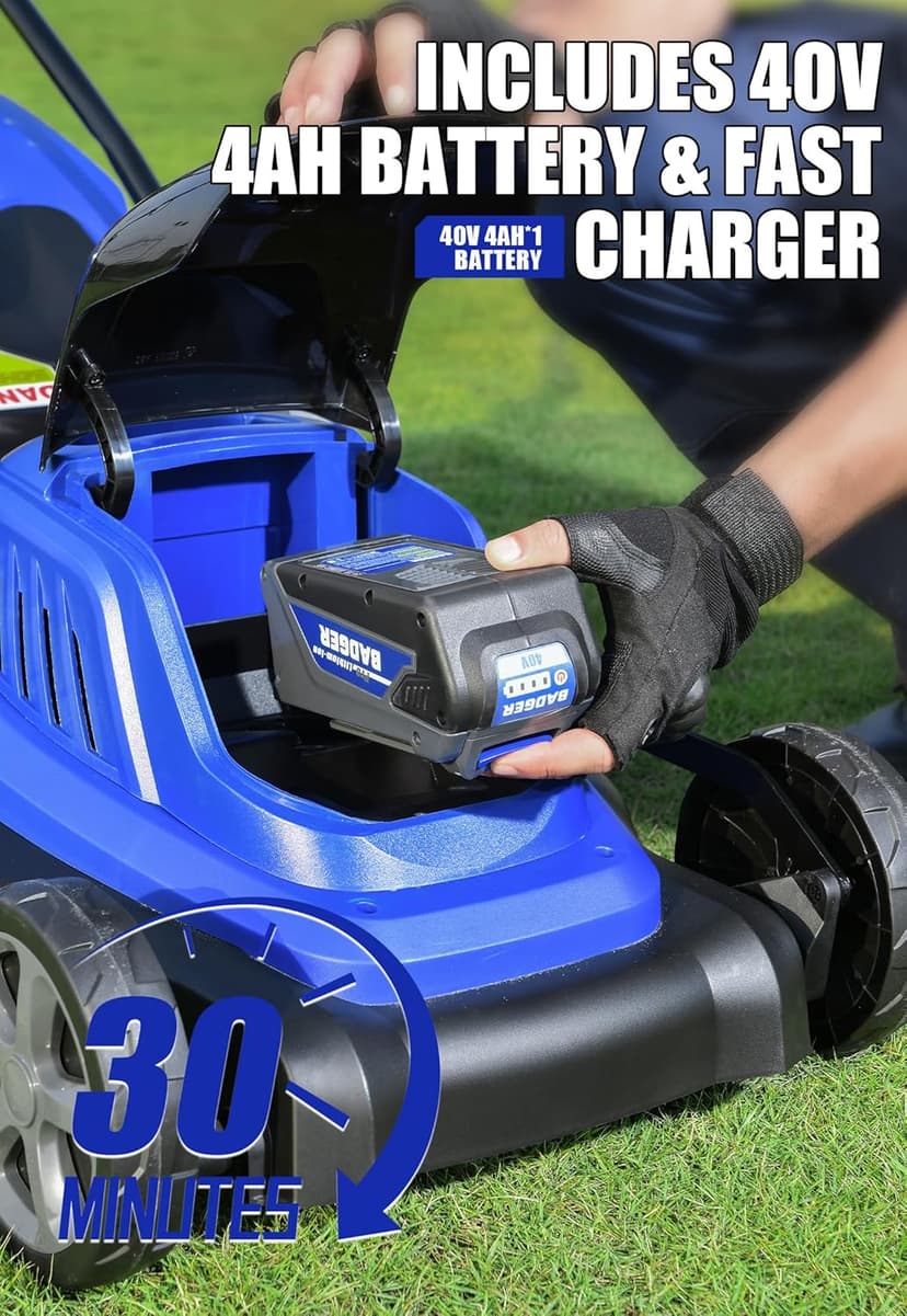 Lawn Mower 40V Brushless 18" Cordless, 5 Cutting Height Adjustments Electric Lawn Mower, Quickly Folding Within 5’s, 4.0AH Battery and Super Charger Included.
