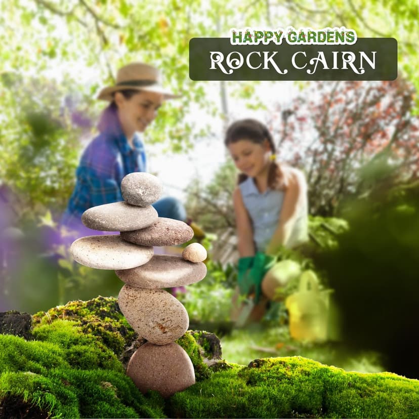 Happy Gardens Zen Stacked Rocks Sculpture | Cairn Statue Balancing Rock Stone Decor for Japanese Garden | Stacking Pebbles
