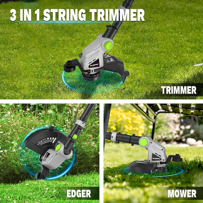 Cordless String Trimmer 3-in-1 Weed Wacker 12-Inch Grass Trimmer with Fast Charger and 2.0Ah Battery, Weed Wacker Cordless with Auto Line Feed, Weed Eater for Lawn Care