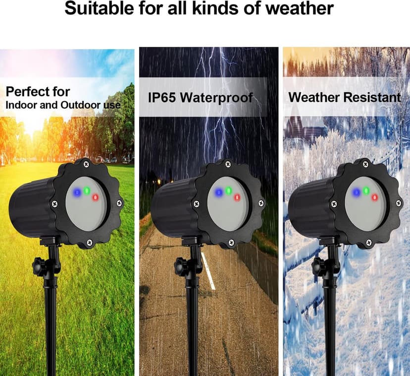 Laser Outdoor Moving RGB Christmas Projector Light - 3 Color Motion Firefly Decorative Lights Show for Halloween, Christmas, Holiday, Garden, Patio