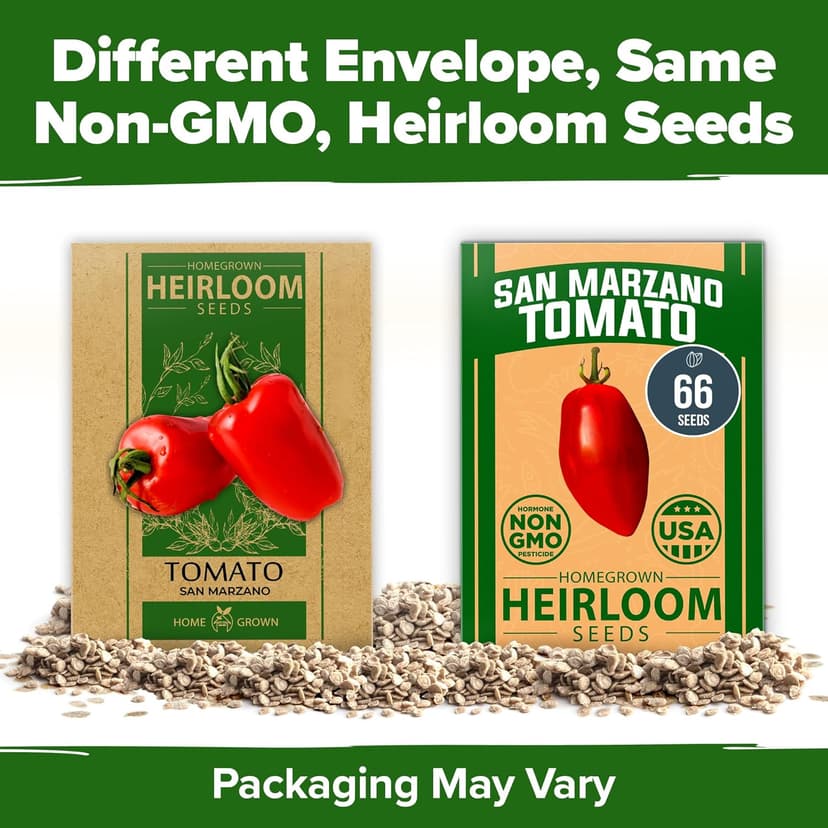 HOME GROWN San Marzano Tomato Seeds - 66 Non-GMO, USA Sourced Heirloom Tomato Seeds - Vegetable Seeds for Planting Indoor or Outdoor (Solanum lycopersicum)