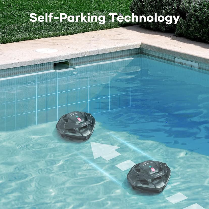 AIPER Cordless Robotic Pool Cleaner, Pool Vacuum with Self-Parking Technology, Portable, Ideal for Above-Ground Flat Pool up to 40 Feet, Grey