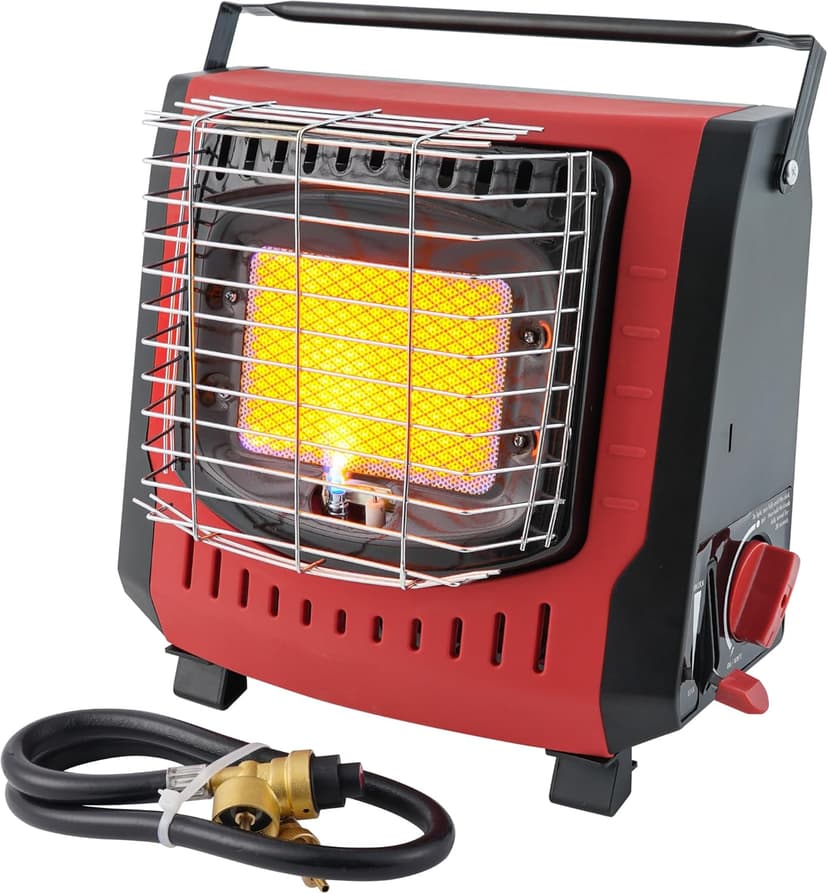 Dual Fuel Portable Outdoor Heater with self ignition, Fuel by Butane/Propane, 9000BTU, Tip-over|Low-Oxygen Safety Shutoff, Portable Camping Heater for Tents, Patio,Camping,Hiking,RV,Hunting