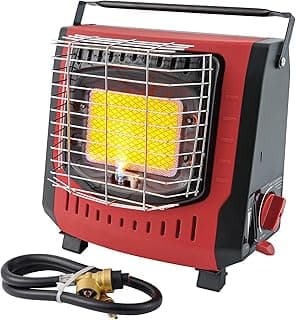 Dual Fuel Portable Outdoor Heater with self ignition, Fuel by Butane/Propane, 9000BTU, Tip-over|Low-Oxygen Safety Shutoff, Portable Camping Heater for Tents, Patio,Camping,Hiking,RV,Hunting