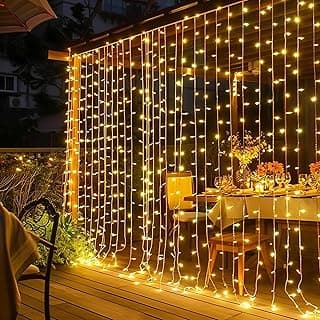 Dazzle Bright 300 LED Curtain String Lights, Christmas Fairy Lights for Bedroom with 8 Lighting Modes, Connectable Waterproof Window Lights Party Wedding Garden Wall Decor, Warm White