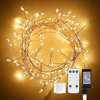 Dailyart Fairy Lights Plug in, 200 Led Twinkle String Light with Remote 10Ft 8 Modes Warm Cluster Lights with Timer for Bedroom Wreath Party Window Wedding Christmas Tree Decoration Gold Wire