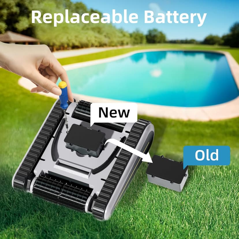 Cordless Pool Vacuum for Inground Pools, Automatic Robotic Pool Cleaner with Wall and Waterline Cleaning, Gray