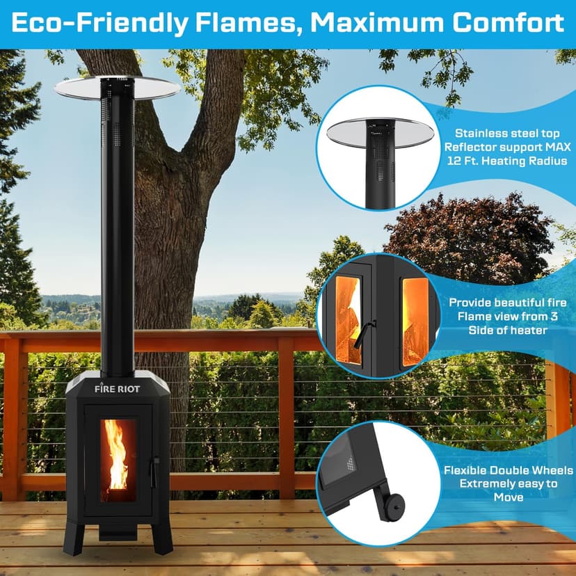 75,000 BTU Outdoor Patio Heaters, Wood Pellet Outdoor Patio Heater with Glass Window, Pellet Heaters for Outdoor Use, Home, Gardens & Commercial
