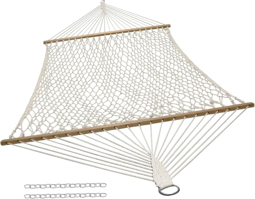 Sunnydaze Cotton Rope Double Hammock for Outside - 450-Pound Capacity Indoor or Outdoor Hammock with Spreader Bars - Natural