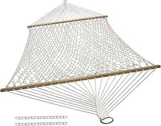 Sunnydaze Cotton Rope Double Hammock for Outside - 450-Pound Capacity Indoor or Outdoor Hammock with Spreader Bars - Natural