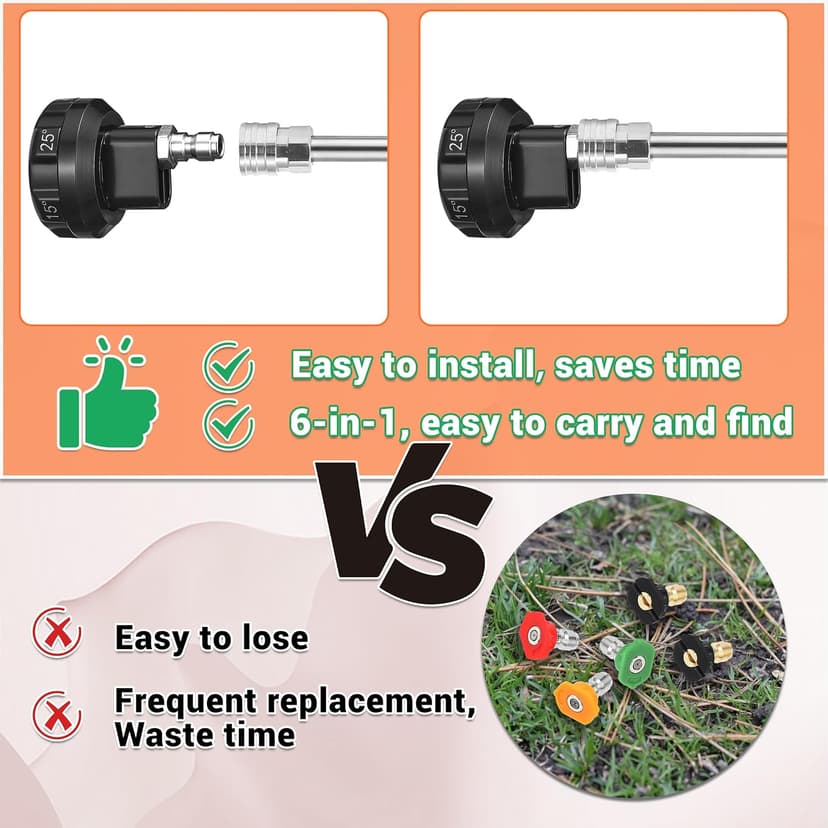 Pressure Washer Nozzle, 6 in 1 Quick Change Over Spray Nozzle, Adjustable High Power Washer Nozzle Tips with 1/4" Quick Connect, 4000 PSI