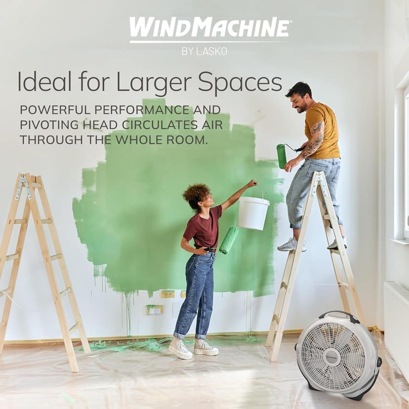 Lasko Wind Machine Air Circulator Floor Fan, 3 Speeds, Pivoting Head for Large Spaces, 20", 3300, White