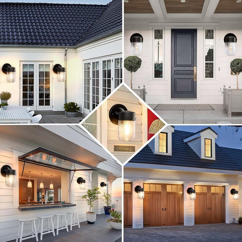 2 Pack Outdoor Wall Lantern, Exterior Waterproof Wall Sconce Light Fixtures, Black Front Door Lighting with Clear Glass Shade, Anti-Rust E26 Socket Porch Lights for Entryway