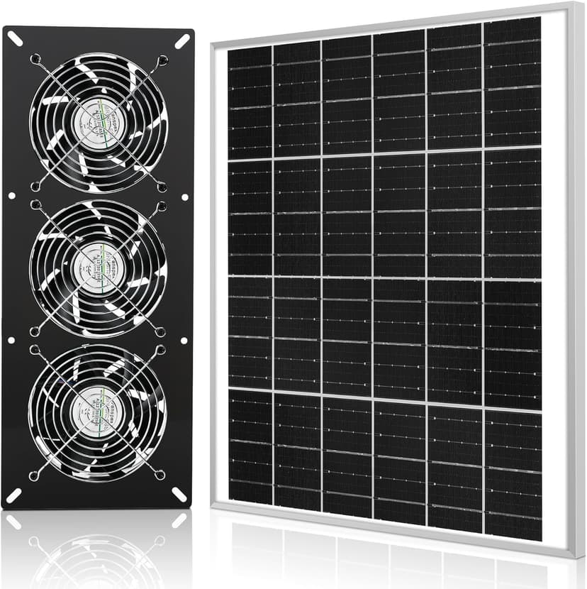 Solar 3 Fan Kit, 25W Solar Panel Powered Exhaust Fan for Outdoor Chicken Coop, Greenhouse & Shed, Intake or Exhaust Air for Cooling, IP67 Waterproof, 3500RPM, 15 FT Long Cord