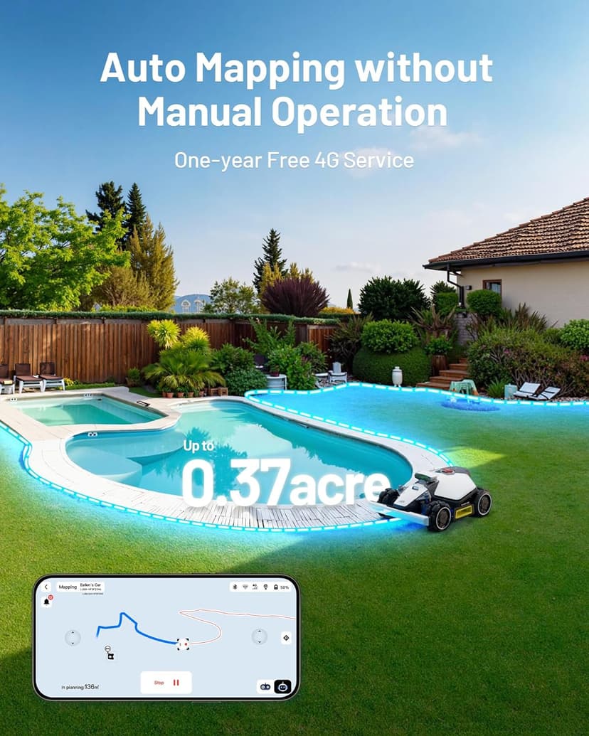 LUBA Mini AWD 1500 Robot Lawn Mower with 4G, Reception 0.37 Acre, Max. 0.45 Acre, All-Wheel-Drive for 80% Slope UltraSense AI Vision+RTK Auto-Mapping, Cutting Height 0.8"-2.6"