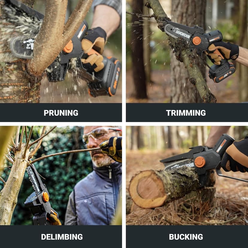 Worx Nitro 20V 5" Cordless Brushless Chainsaw 2.0 Ah Battery and Charger Included WG325