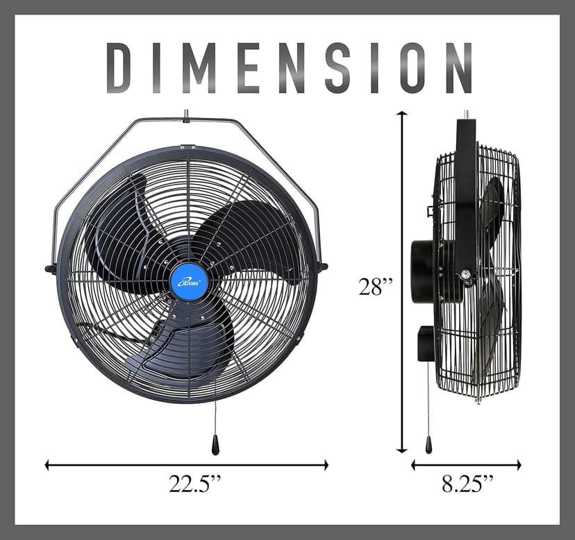 iLiving 18" Wall Mounted Variable Speed Indoor/Outdoor Weatherproof Fan, Industrial grade for Patio, Greenhouse, Garage, Workshop, and Loading Dock, 6360 CFM, Black