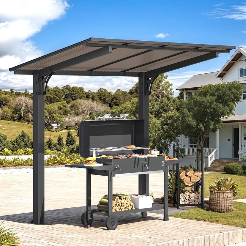 AECOJOY 8' x 5' Gazebo Outdoor Pergola for Patio, Freestanding Lean to Hard Top Grill Gazebo Carport Pergolas and Gazebos Clearance with Roof, Small Wall-Mounted Heavy Duty Awnings for Patio, Decks